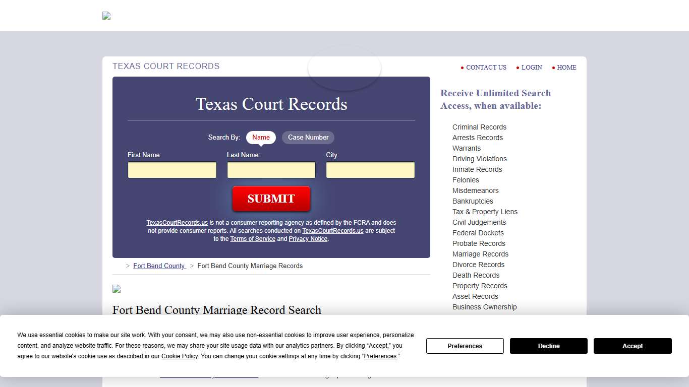 Fort Bend County Marriage Records | TexasCourtRecords.us