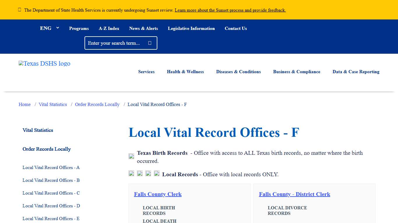 Local Vital Record Offices - F | Texas DSHS